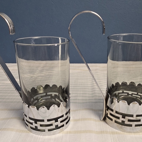 Vintage Libbey Federal Glass Chrome Coffee Tea Cups Set - Picture 3 of 9